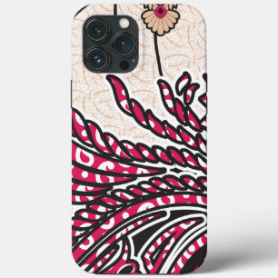 A decorative paisley design with vivid red and pin iPhone 13 pro max case