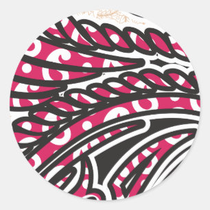 A decorative paisley design with vivid red and pin classic round sticker