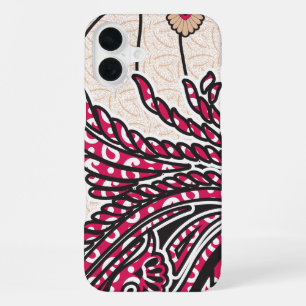 A decorative paisley design with vivid red and pin iPhone 16 plus case