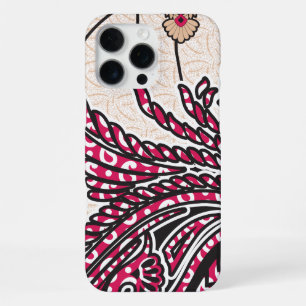 A decorative paisley design with vivid red and pin iPhone 16 pro max case