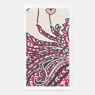 A decorative paisley design with vivid red and pin napkin