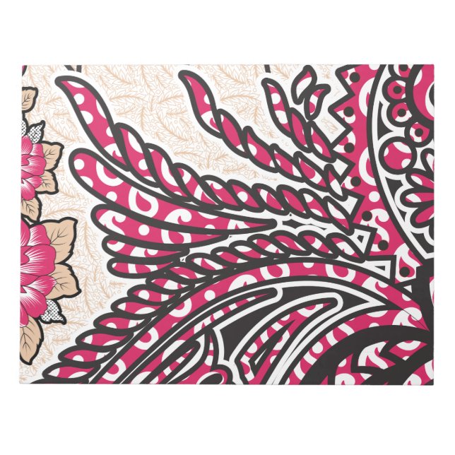 A decorative paisley design with vivid red and pin notepad (Front)