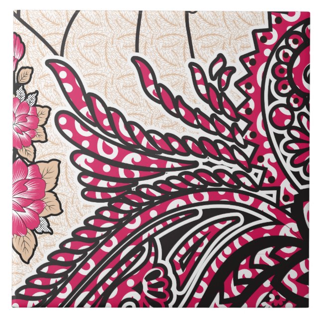 A decorative paisley design with vivid red and pin tile (Front)