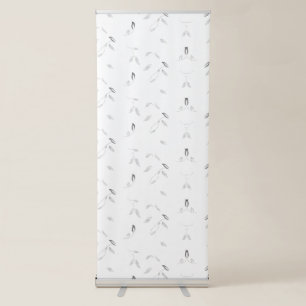 A decorative pattern featuring white and grey leav retractable banner