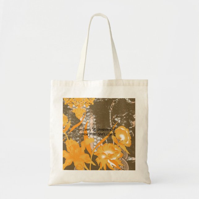 A decorative pattern of flowers and leaves against tote bag (Front)