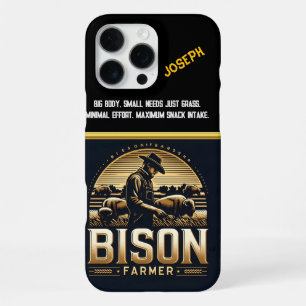 A Dedicated Farmer Tending to Bison at Dusk iPhone 16 Pro Max Case