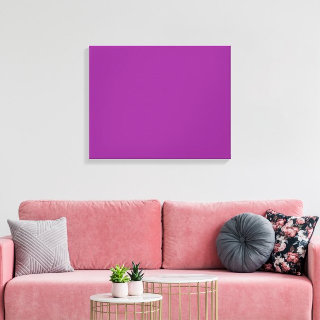 A deep purple background accented by a bright whit canvas print (Insitu(LivingRoom))