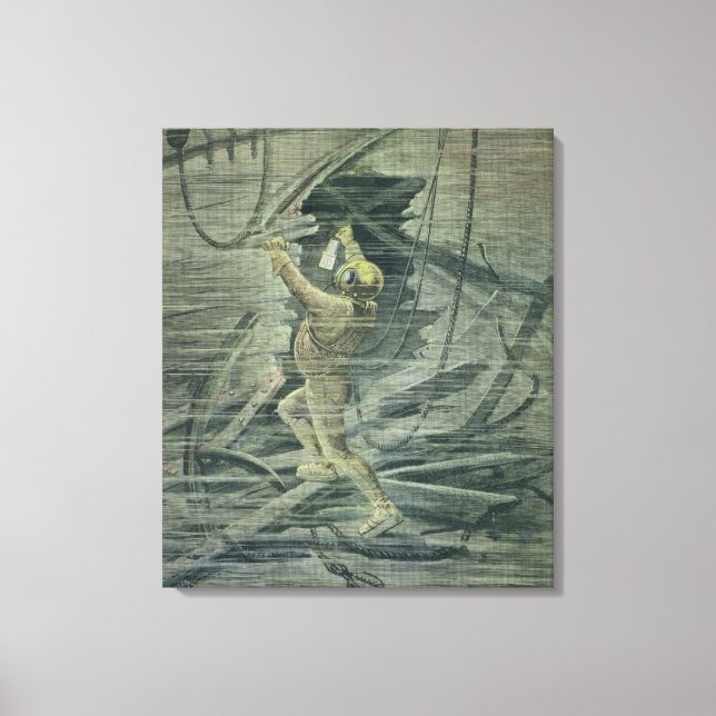 A Deep Sea Diver Looking at the Wrecks Canvas Print (Front)