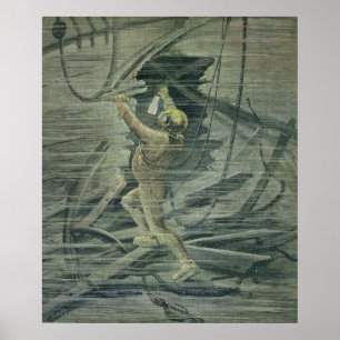 A Deep Sea Diver Looking at the Wrecks Poster