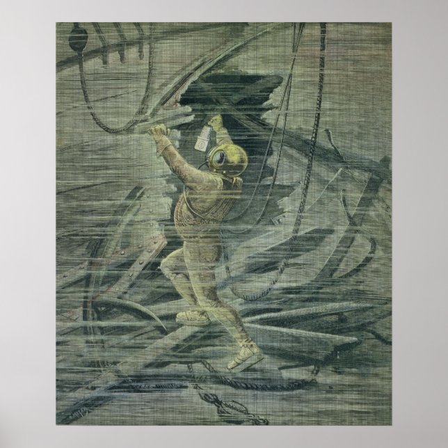 A Deep Sea Diver Looking at the Wrecks Poster (Front)