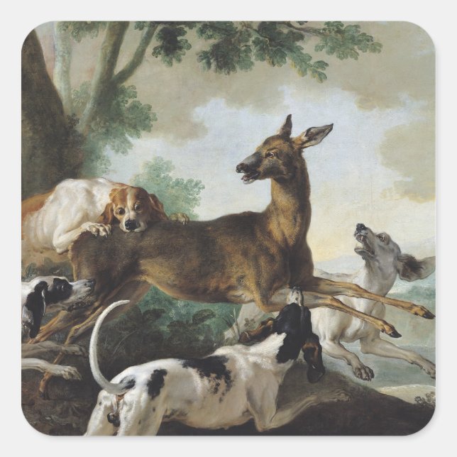 A Deer Chased by Dogs, 1725 Square Sticker (Front)