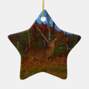 A Deer: Gold Red Green and Blue Ceramic Tree Decoration
