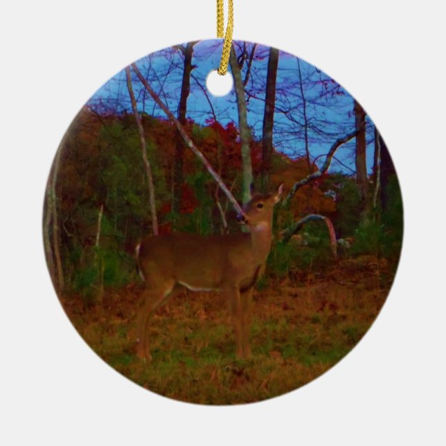 A Deer: Gold Red Green and Blue Ceramic Tree Decoration (Front)