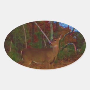 A Deer: Gold Red Green and Blue Oval Sticker