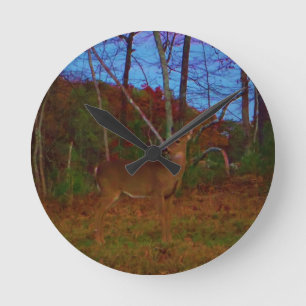 A Deer: Gold Red Green and Blue Round Clock