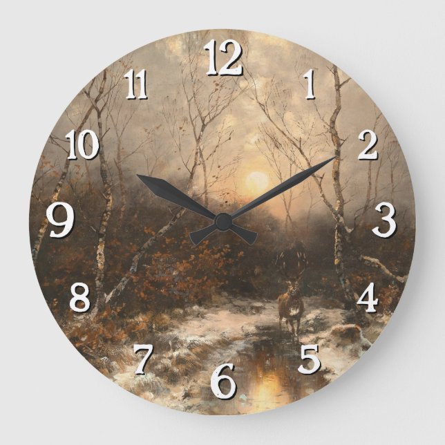 A Deer in a Forest by Moonlight – Désiré Thomassin Large Clock (Front)