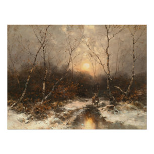 A Deer in a Forest by Moonlight – Désiré Thomassin Poster