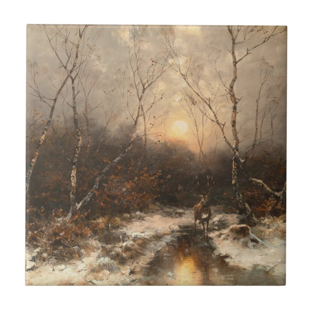 A Deer in a Forest by Moonlight – Désiré Thomassin Tile (Front)