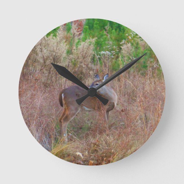 A Deer in the Tall Grass Round Clock (Front)
