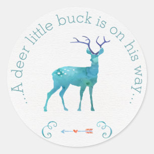 A Deer Little Buck Watercolor Baby Shower Classic Round Sticker