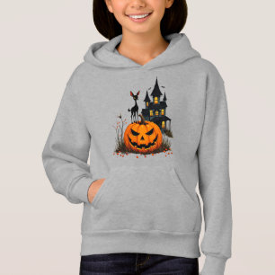 A Deer on a Halloween Pumpkin and a Haunted House
