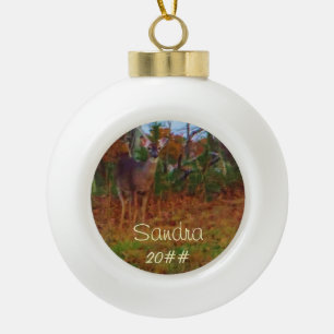 A Deer Personalise with name Ceramic Ball Christmas Ornament