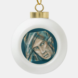 A Defiant Green Elf Ceramic Ball Christmas Ornament
