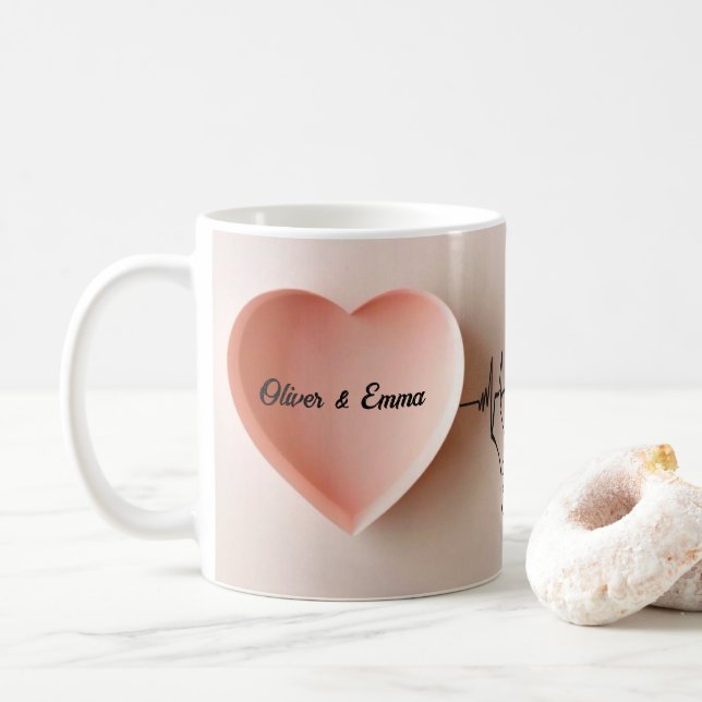 A delicate minimalist heart coffee mug (With Donut)