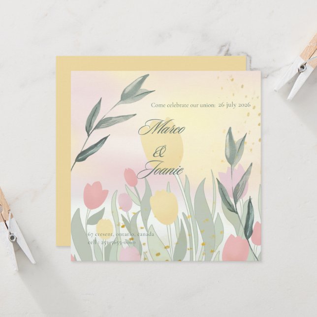 A Delicate Tulip Wedding Celebration Invitation (Front/Back In Situ)