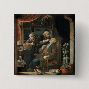 A Dentist Examining The Tooth of an Old Man (oil o 15 Cm Square Badge