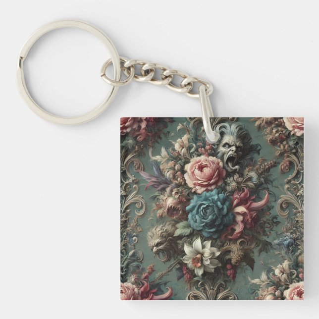 A Deranged Dirge – Gothic Floral Design Key Ring (Front)