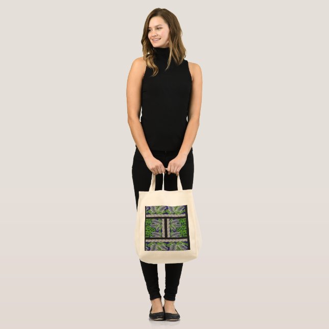a design of a green and yellow pattern tote bag (Front (Model))