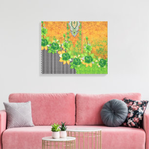a design of a green and yellow wall hanging canvas print