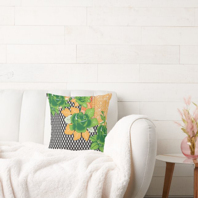 a design of a green and yellow wall hanging cushion (Couch)