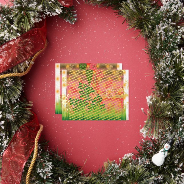 a design of a mirror and some plants foil holiday postcard (Insitu)