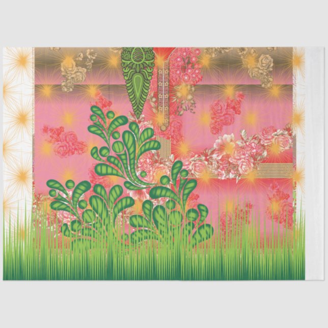 a design of a mirror and some plants tissue paper (Front)