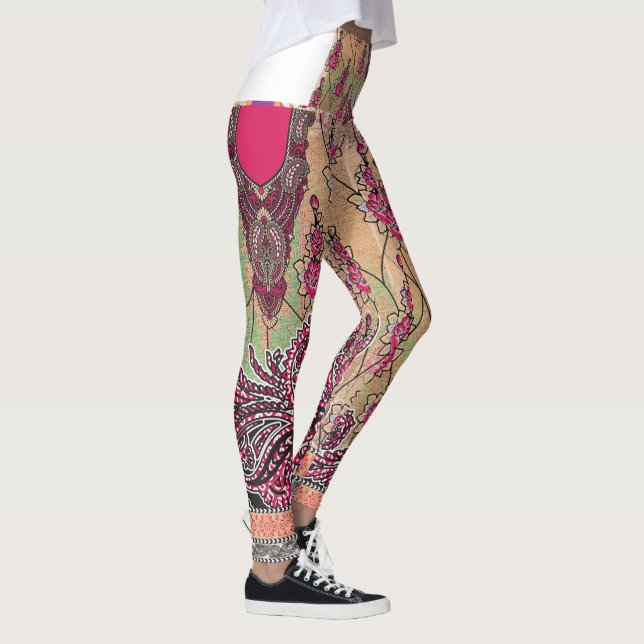 a design of a pink and brown paisley pattern leggings (Right)