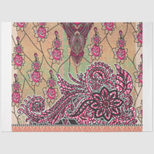 a design of a pink and brown paisley pattern tissue paper