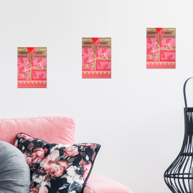 a design of a pink and gold background with a red  (Livingroom)