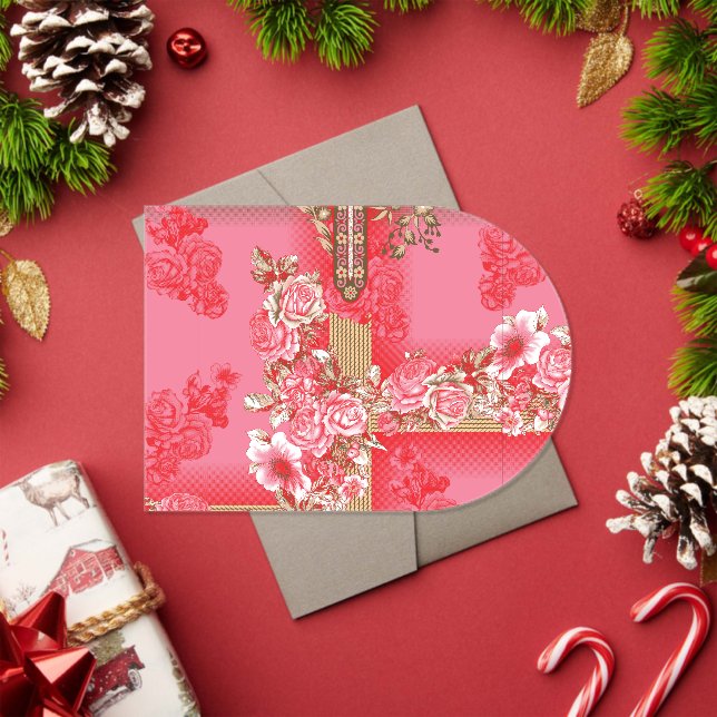 a design of a pink and gold background with a red  acrylic invitations (Insitu (Holiday))