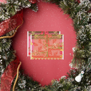 a design of a pink and gold background with a red  foil holiday postcard