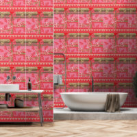 a design of a pink and gold background with a red 