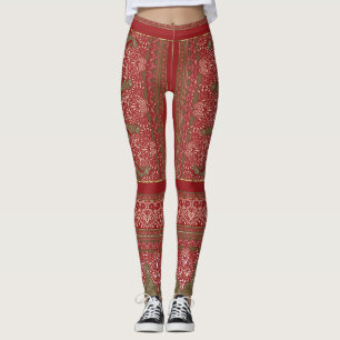 a design of a red and beige pattern_ leggings