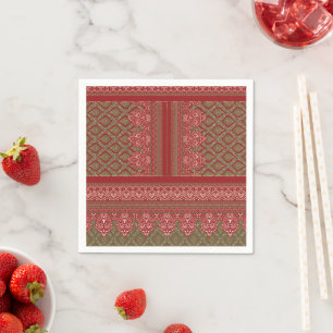 a design of a red and beige pattern_ napkin