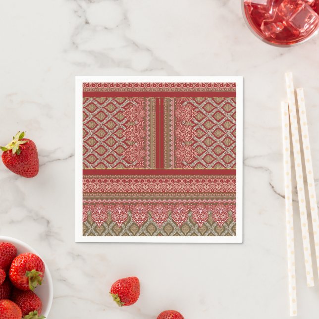 a design of a red and beige pattern_ napkin (Insitu)