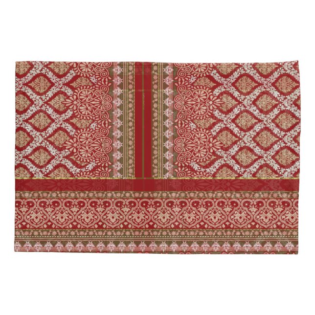 a design of a red and beige pattern_ pillowcase (Back)