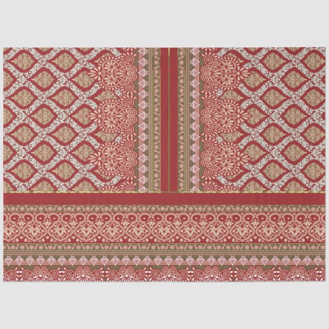 a design of a red and beige pattern_ tissue paper (Front)