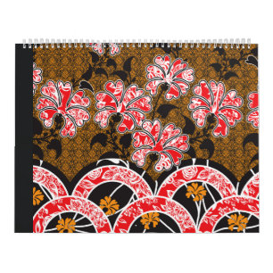 a design of a red and black wall hanging calendar