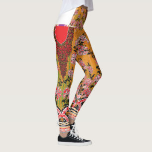 a design of a red and black wall hanging leggings