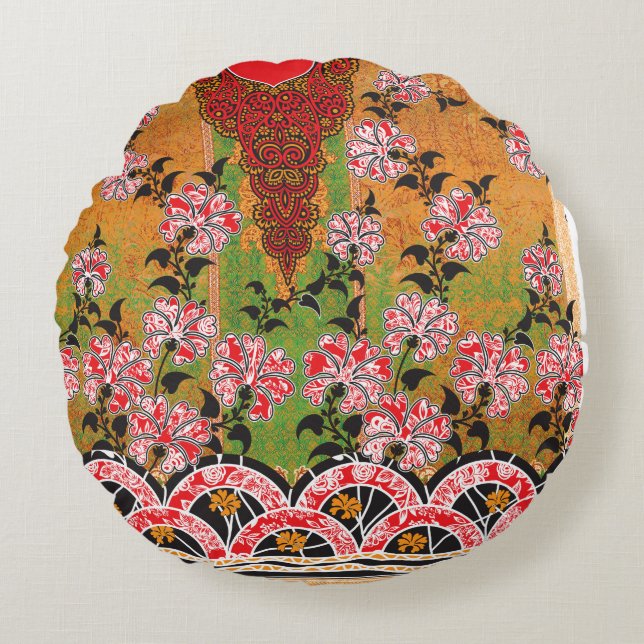 a design of a red and black wall hanging round cushion (Front)